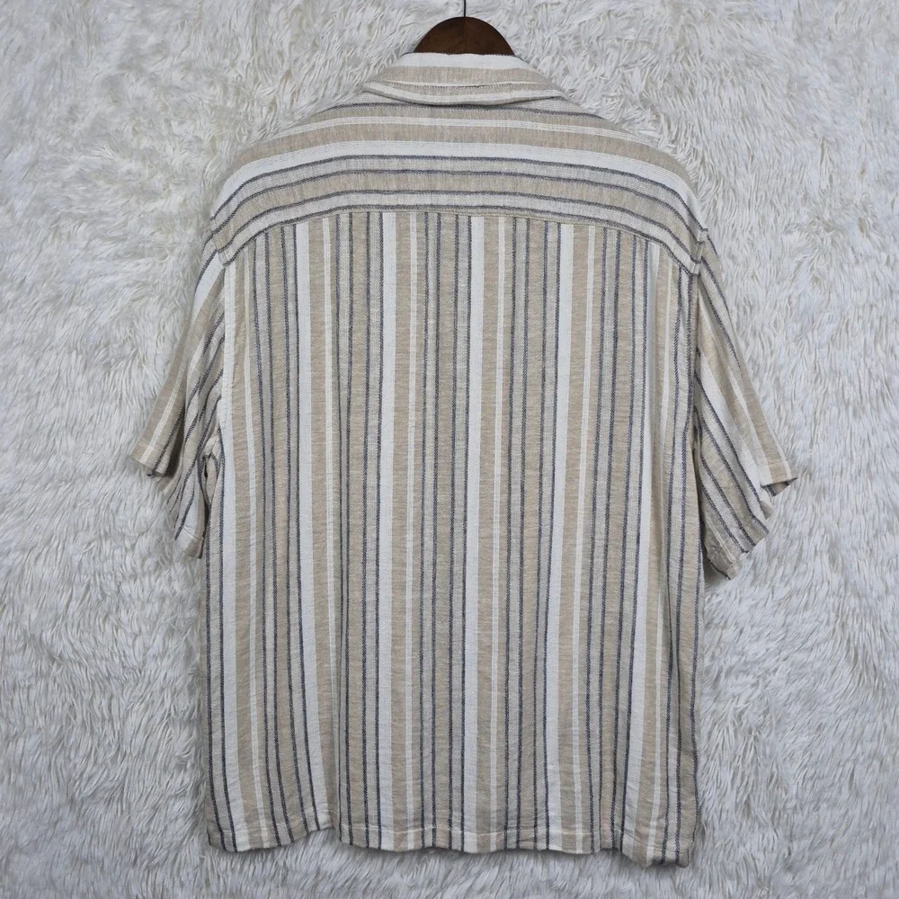Abercrombie & Fitch Mens L Summer Linen Blend Striped Camp Crochet Shirt Resort
